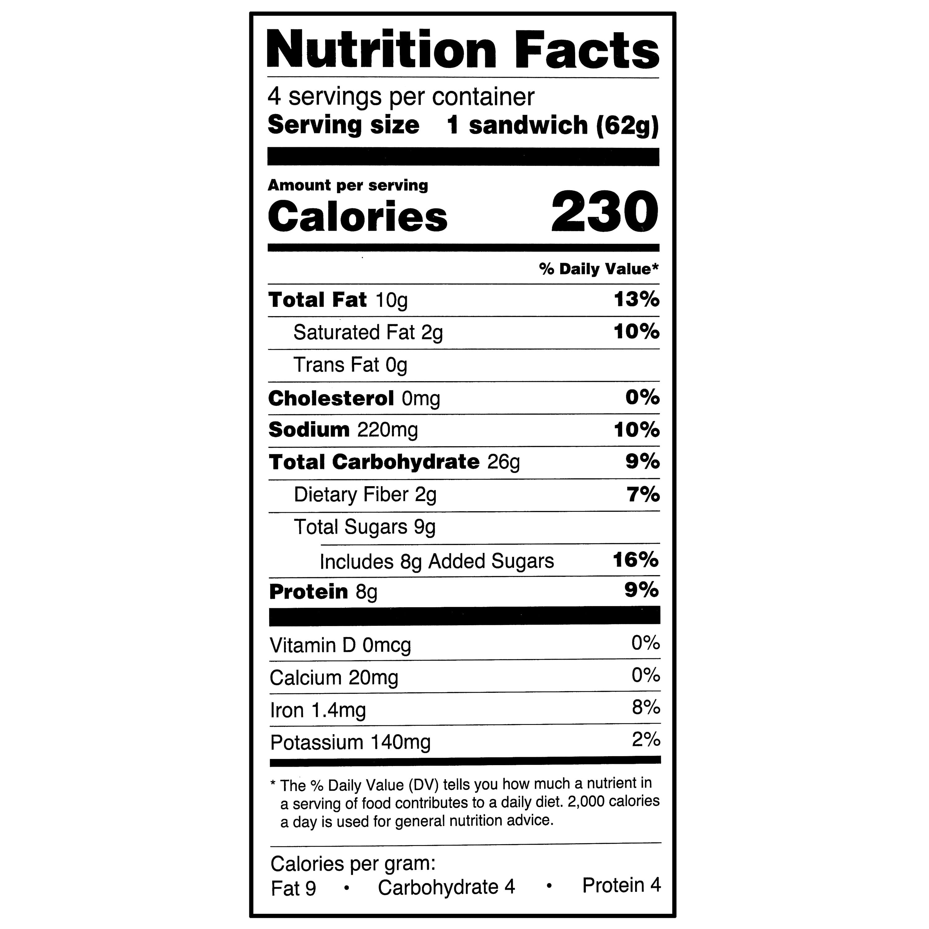 Great Value Peanut Butter & Grape Jelly No Crust Sandwiches, 2.2 oz, 4 Count (Frozen)