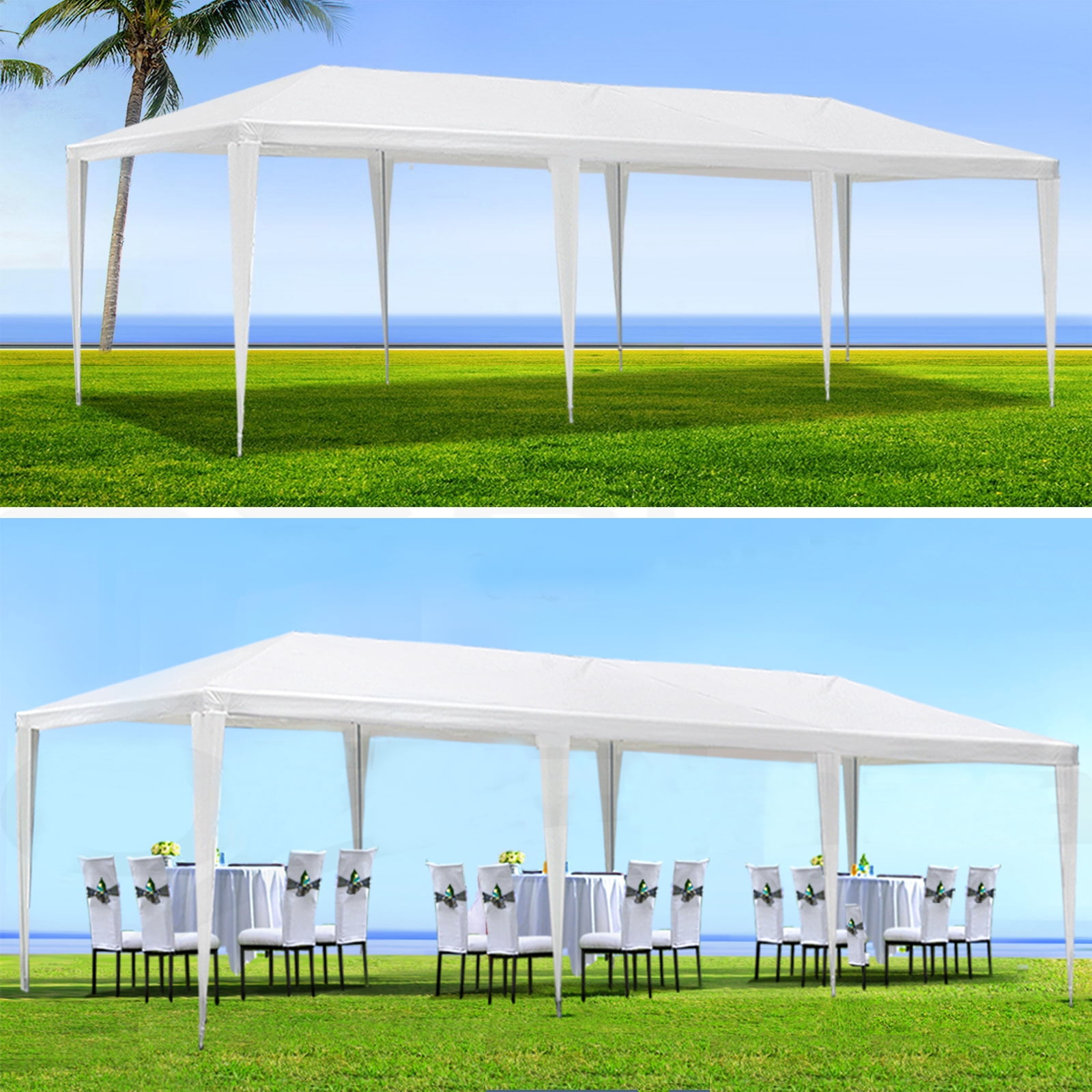 BaPiPro 10'×30' White Folding Awning Outdoor Gazebo, Sidewall-Free Design with Waterproof PE Frame for Patio Garden Outdoor Use