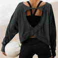 thumbnail image 4 of Posijego Open Back Workout Tops for Women Loose Long Sleeve Shirts Backless Yoga Sports T-Shirts Activewear, 4 of 7