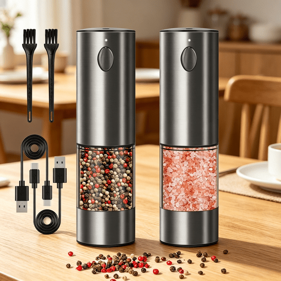 2PCS electric salt and pepper grinder set - battery-powered spice grinder, adjustable for coarseness, perfect for home kitchens, durable plastic, electric salt and pepper grinder, automatic grinder