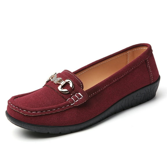 Eltusu Women Loafer Flat Shoes, No Slip Office Breathable Round Toe Dress Shoes Wine Size 5.5-9.5