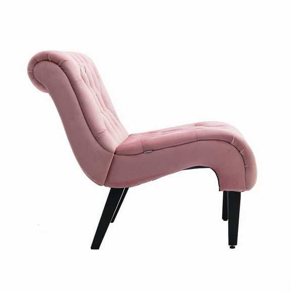 Modern Velvet Armless Accent Living Room Chair / Leisure Chair,Upholstered Fabric Button Comfortable Chair with Wooden Legs for Bedroom, Living Room, Office (Pink Velvet)