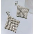 thumbnail image 4 of Clip on 4" long matte silver sequin geometric square shiny earrings, 4 of 4
