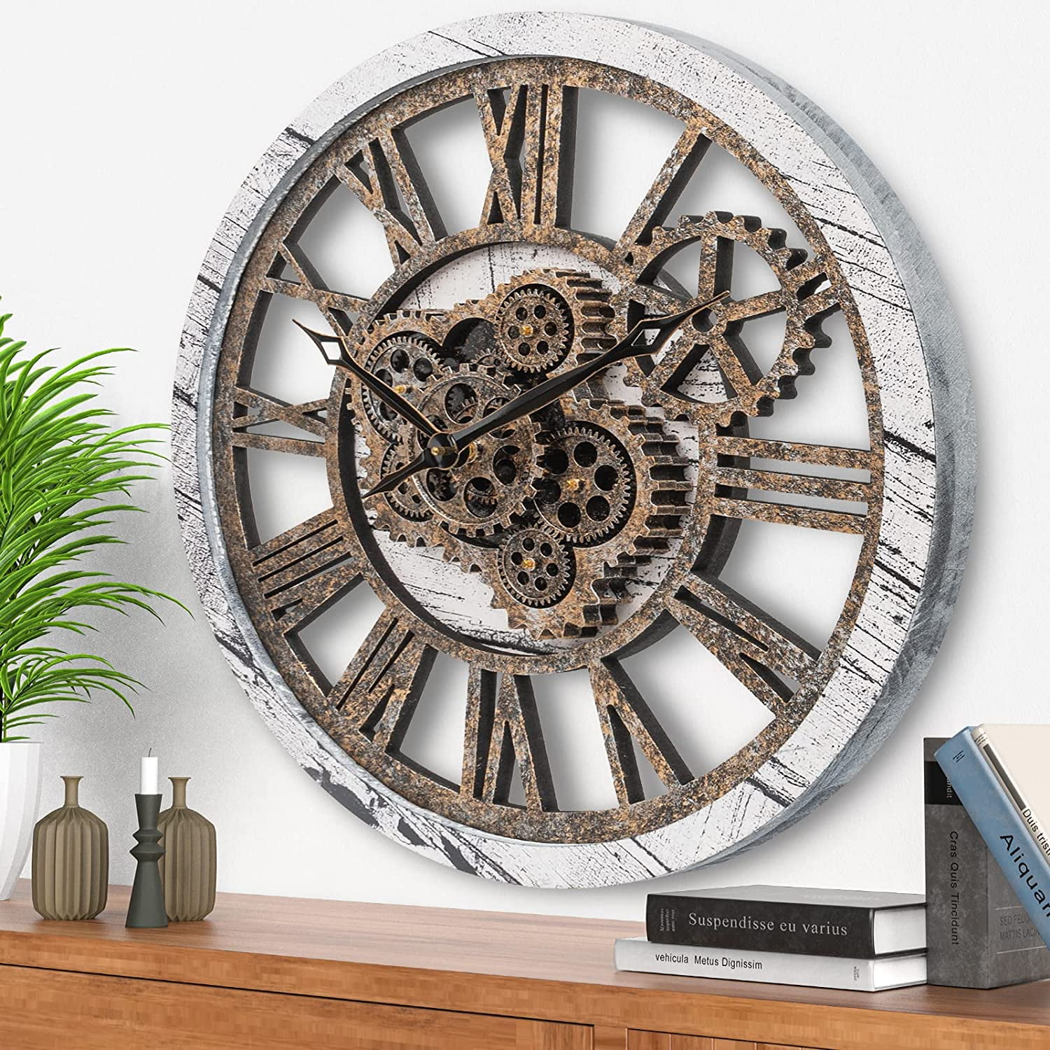 Clocks for Living Room Decor Large Wall Clock Moving Gears Wall Clock