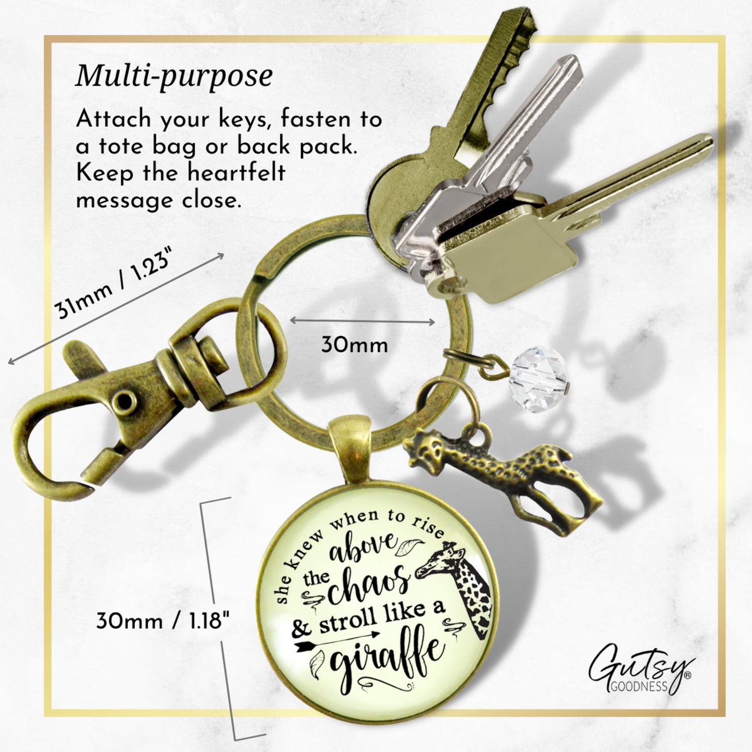 Giraffe Gutsy Goodness Bronze Keychain She Knew to Rise Boho Jewelry Female Adult Charm