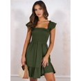 thumbnail image 2 of Women'S Summer Sleeveless Square Neck Dress Smocked Ruffle Backless Boho Beach Short Sundress Green XL, 2 of 9