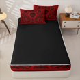 thumbnail image 4 of Feelyou Hippie Western Skull Zipper Queen Comforter Set with Fitted Sheet and 2 Pillowcases, Boho Damask Floral Zipper Bedding Set, Red Black, Black Reversible, 4pcs, 4 of 7