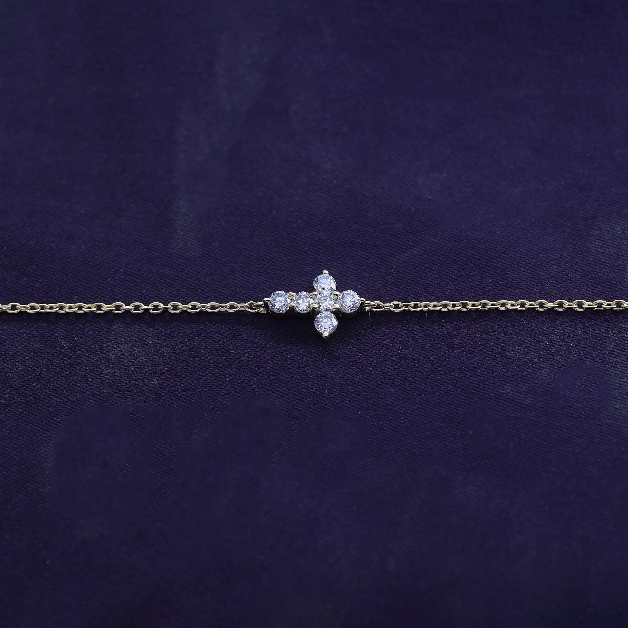 Cross Bracelet for Women | 2MM Round Lab Grown Diamond Charm Link Chain Bracelet | 14K White Gold Over Sterling Silver Christian Religious Jewelry (0.21Ctw)-7.00 Inch