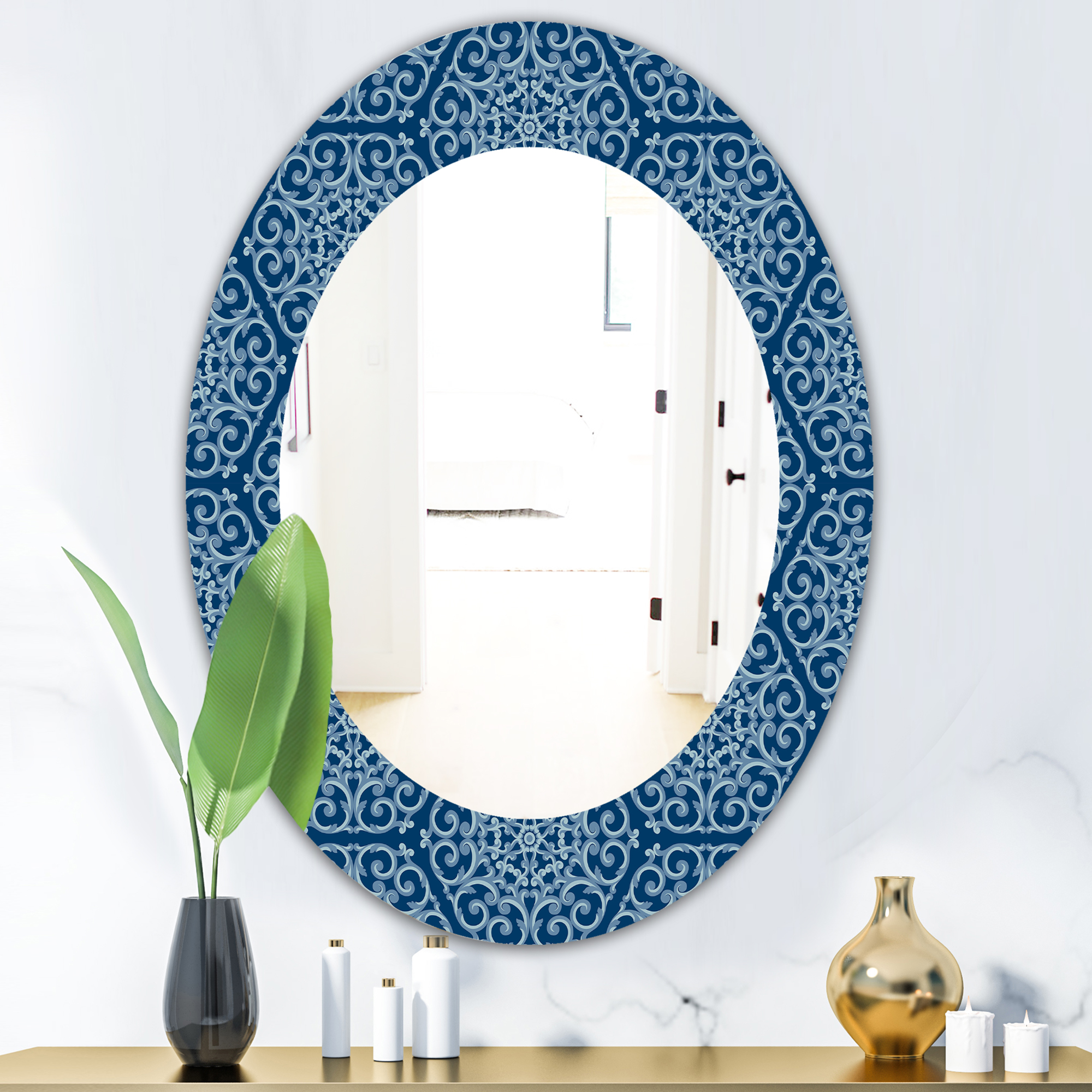 Designart 'Vintage Pattern' Modern Mirror - Oval or Round Wall Mirror