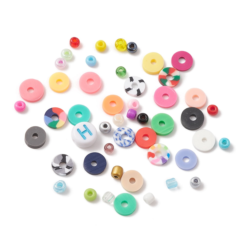DIY Heishi Surfer Bracelet Making Kit Including Acrylic Letter Polymer Clay Disc Glass Seed Beads Elastic Thread Mixed Color