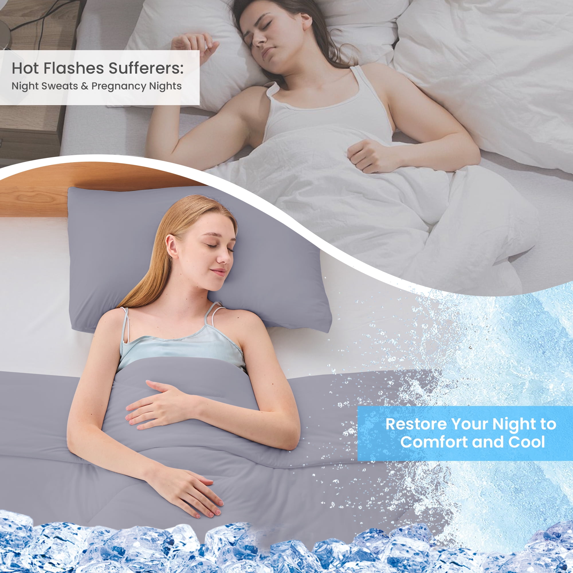 HOMTEC Cooling Comforter Twin/Twin XL Size, Q-MAX＞0.4 Cool Tech Blanket for Hot Sleeper, Lightweight Silky Smooth Bed Comforter, Gray
