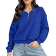 thumbnail image 2 of Women Sweatshirts MIUOWANP Fashion Women Casual Solid Color Lapel Neck Long Sleeve Loose T-Shirt Blouse Pullover Tops M Blue, 2 of 5