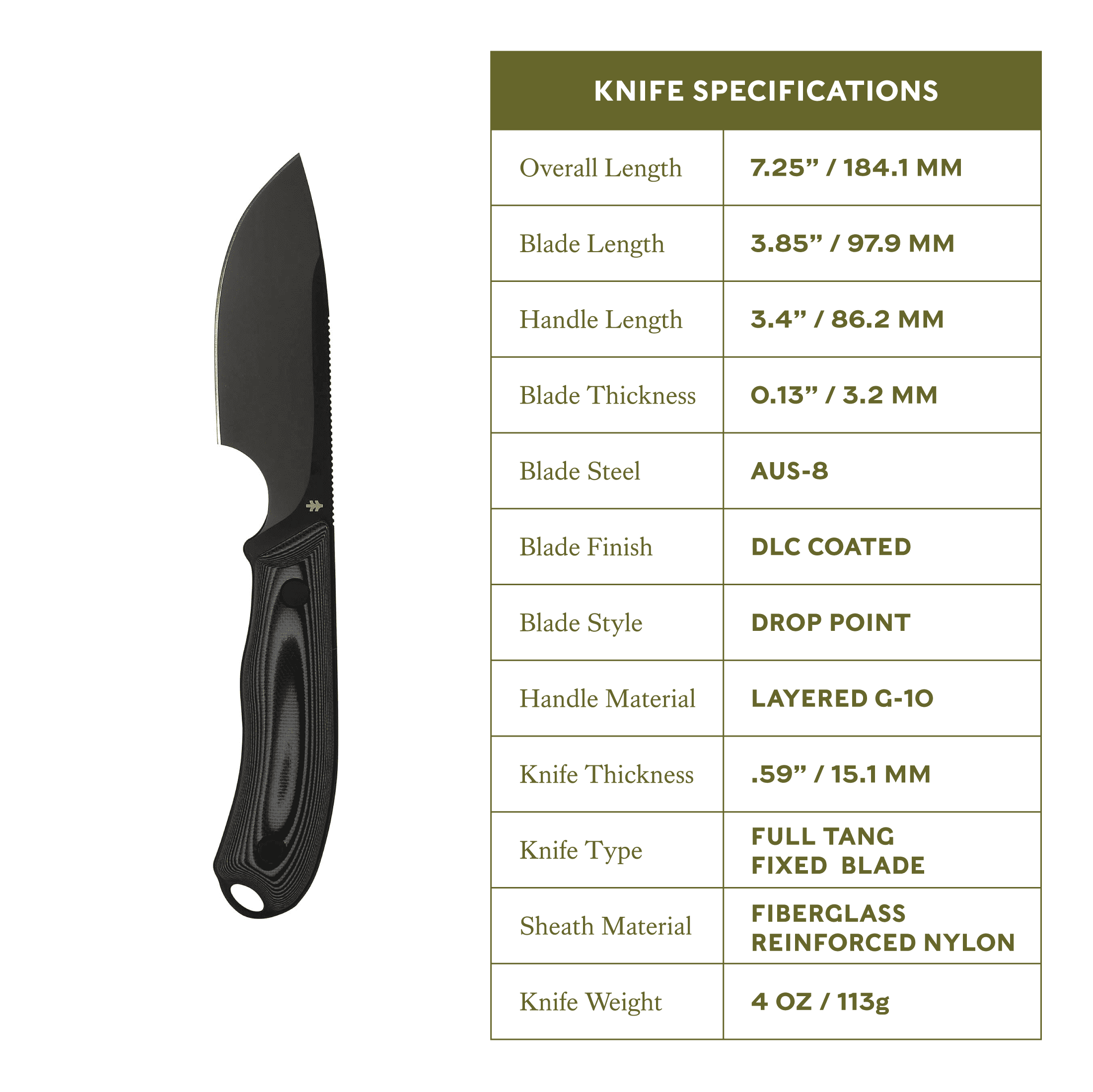Swiss Tech Halten Fixed Blade, AUS-8, G10 Handle, Full Tang, 3.85 in Blade
