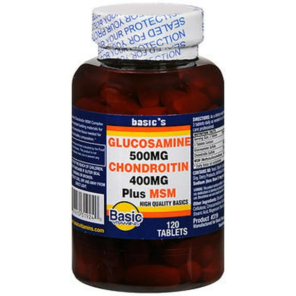 Basic Vitamins Glucosamine 500 mg Chondroitin 400 mg Plus MSM Tablets - 120 ct