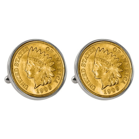 Smithsonian Institution Gold-Layered Indian Penny Silvertone Bezel Coin Cuff Links