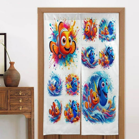 Finding Nemo Cartoon Door Curtain Doorway Bedroom Kitchen Blackout Curtains Privacy Door Curtains Home Decor 2 Panel 34" x 56"