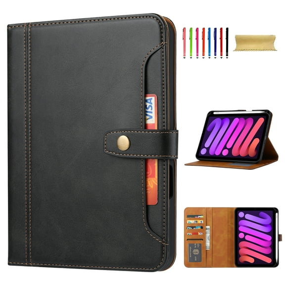 Flip Case for Apple iPad mini 7th Gen (A17 Pro)/ iPad Mini 6th Gen 8.3", with Pencil Holder Smart Cover Auto Sleep Wake Protective Documents Pocket Stand Snap Closure Case for iPad mini 7 6, Black