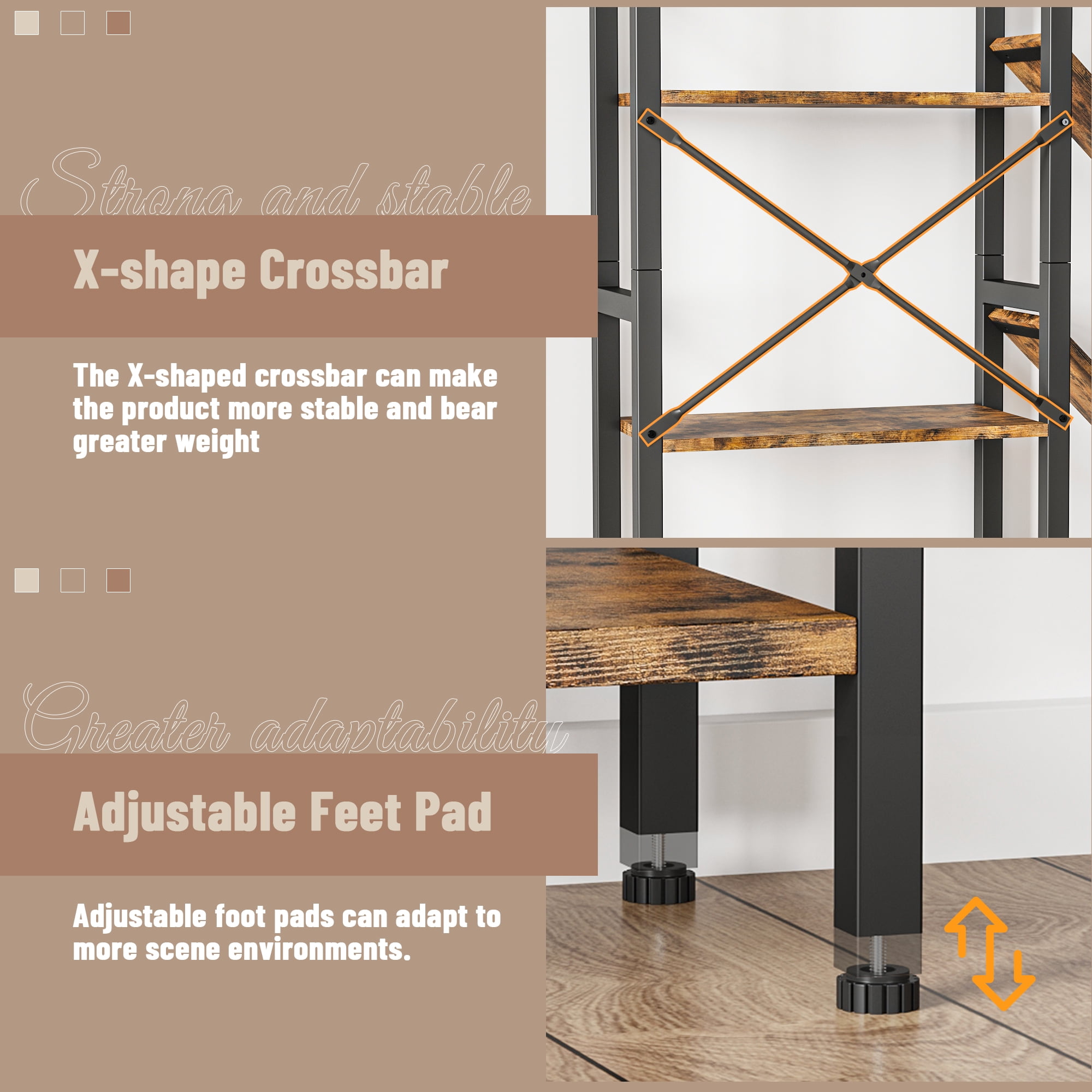 4-Tier Large Wooden Bookcase with 14 Open Display Shelves, Modern Tree Design, Metal Frame, Tall Bookshelf for Living Room, Office, or Study