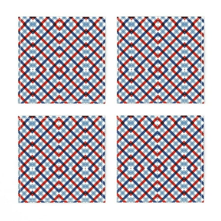 

Linen Cotton Canvas Cocktail Napkins (Set of 4) - Red White Blue Stripes Plaid 4Th Of July Stars Vacation Beach Summer Independence Day Picnic Print Cloth Cocktail Napkins by Spoonflower