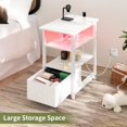 thumbnail image 5 of End Table with Charging Station, Narrow Side Table with Adjustable Fabric Drawer, 3-Tier End Tables Living Room, Small Nightstand with Outlets, LED Skinny Night Stand for Bedroom Small Spaces White, 5 of 18