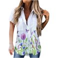 thumbnail image 1 of Moda mujer solapa impresión botón frontal cárdigan manga corta camisa Tops abrigo Pompotops  hkajfhjk474124, 1 of 1