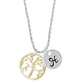 thumbnail image 1 of Delight Jewelry Goldtone Tree of Life in Circle Silvertone Script Initial Disc - H - Charm Necklace, 20"+3", 1 of 4