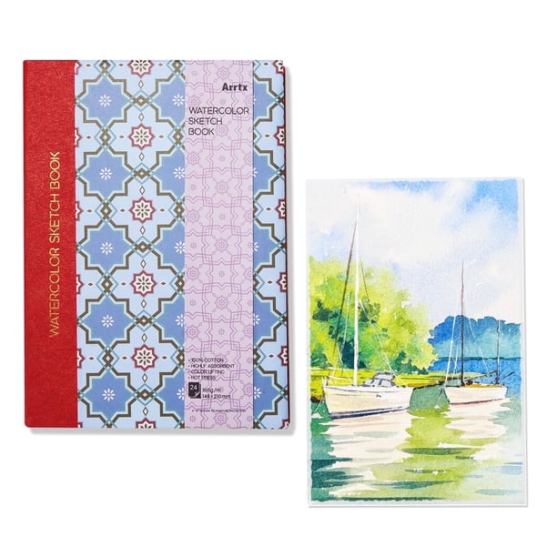 Arrtx Cuaderno de Bocetos de Acuarela A5, 100% Algodón 140 Lb/300 Gsm 24 Hojas Prensado en Caliente Libre de Ácido Papel de Acuarela Cuaderno Diario de Acuarela