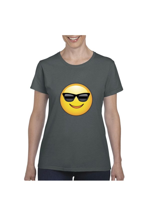 MmF - Women's T-Shirt Short Sleeve, up to Women Size 3XL - Emoji with Sunglasses