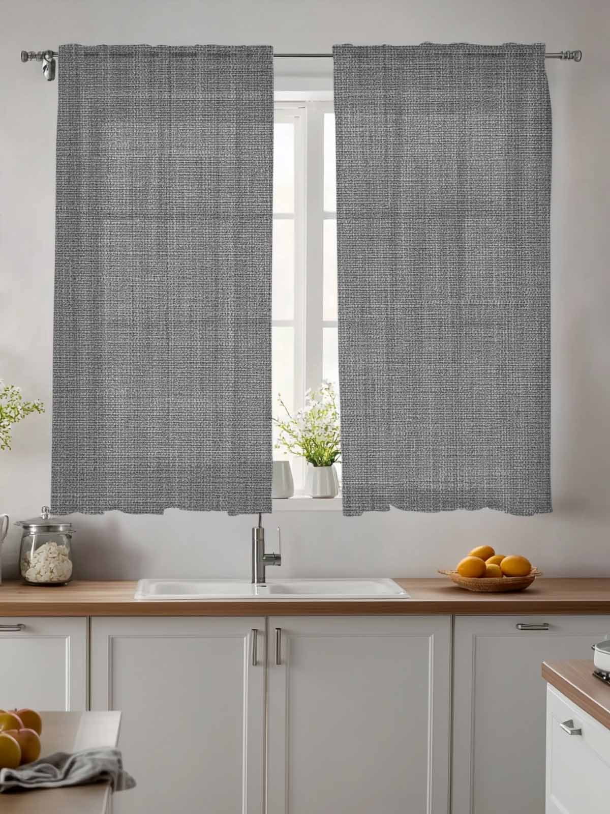 Dark Grey Linen Sheer Curtains 63 Inch Long 2 Panels, Farmhouse Pure Color Country Farm Light Filtering Rod Pocket Semi Sheer Curtains, Sheer Voile Drapes for Living Room Bedroom, 52"x63"