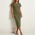 thumbnail image 5 of Women's Puff Sleeve Bodycon Work Dresses Crew Neck Business Casual office Pencil Dress Army Green XL(XL), 5 of 7