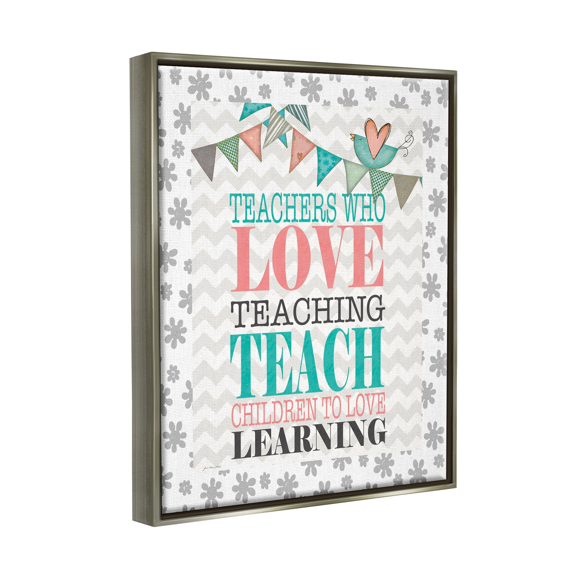 Stupell Teach Children To Love Learning Uplifting Phrase Inspirational Painting Gray Floater Framed Art Print Wall Art