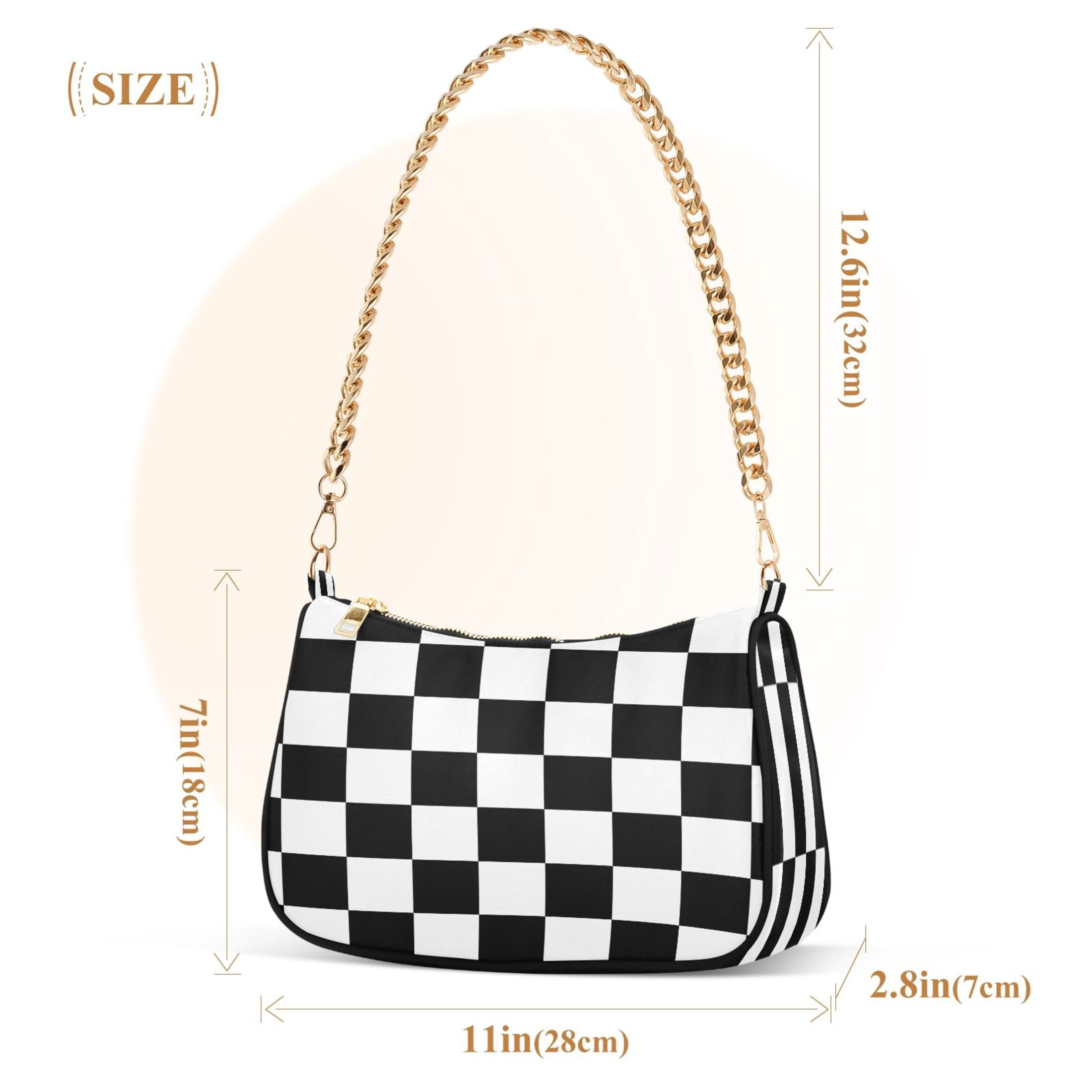 Ryvnso White and Black Checkered Grid Art Pattern Womens Chain Shoulder Bag Tote Handbags Clutch Hobo Purse with Zipper for Travel