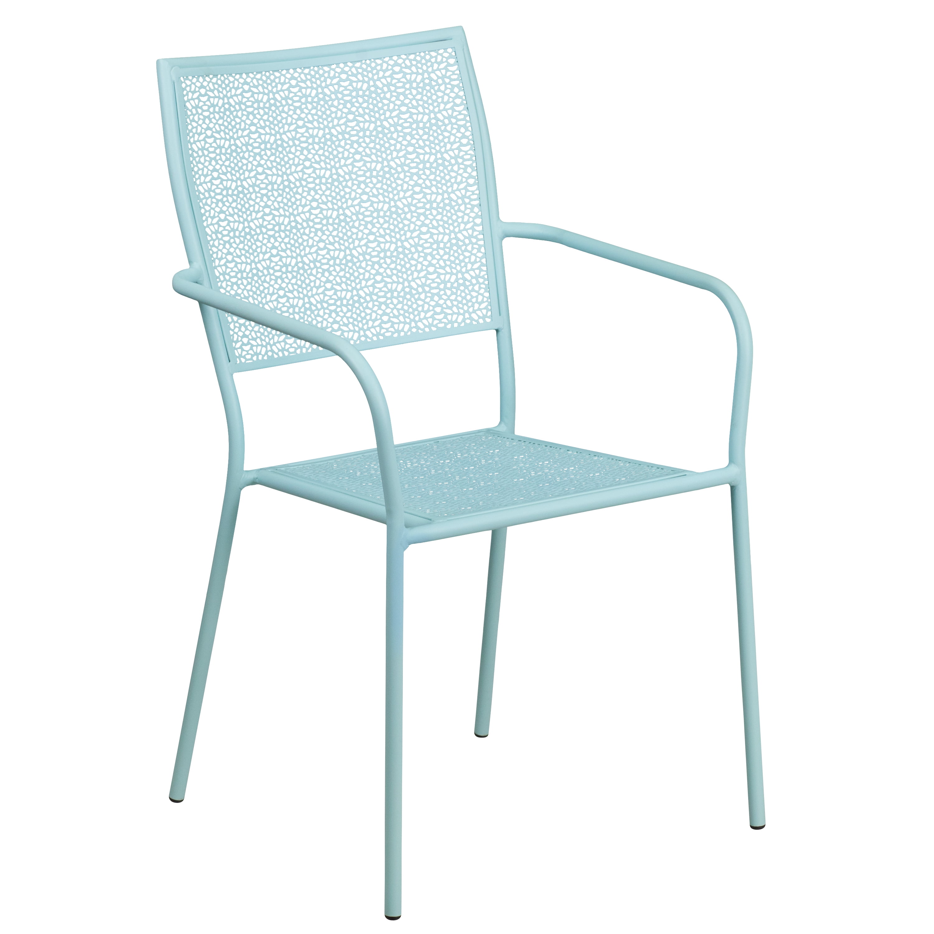 Emma + Oliver Commercial Grade Sky Blue Indoor-Outdoor Steel Patio Arm Chair with Square Back