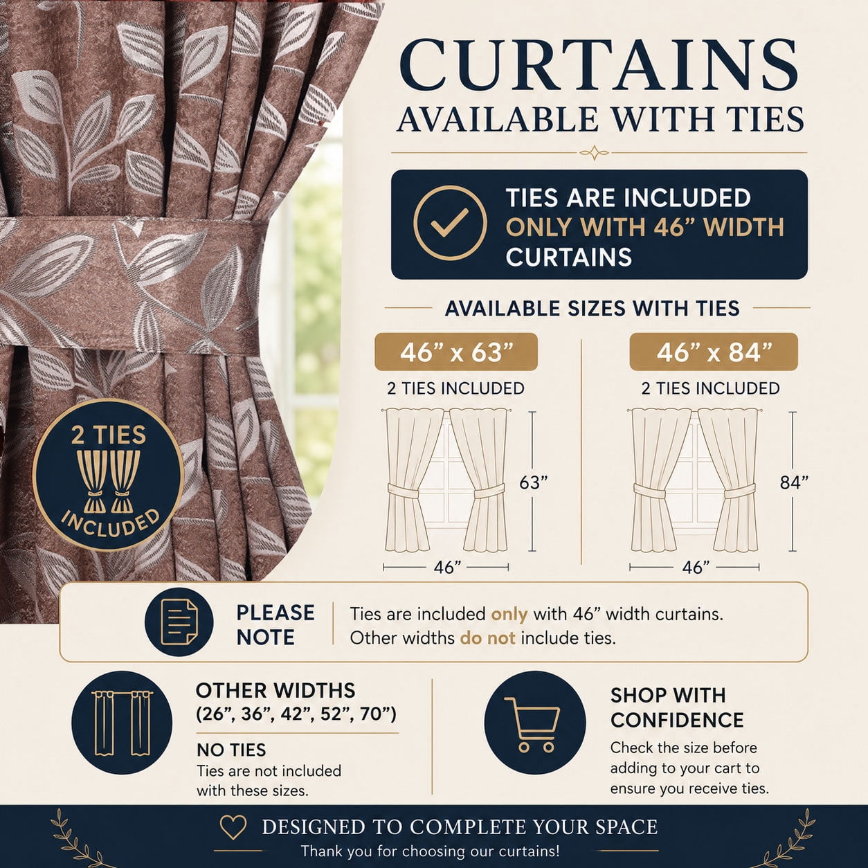 Superior Blackout Leaves Curtains Set of 2, Light Filtering Grommet Curtain Panel Set, Copper, 46"W x 96"L