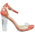 thumbnail image 2 of Delicious Women Thick Block Chunky Clear Perspex High Heels Ankle Strap Open Peep Toe with Transparent Clear Strap Embroidery Stitch Print SHANA-S Red 6.5, 2 of 3
