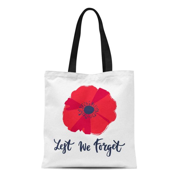 NUDECOR Canvas Tote Bag Bright Poppy Flower Remembrance Day Symbol Lest We Durable Reusable Shopping Shoulder Grocery Bag