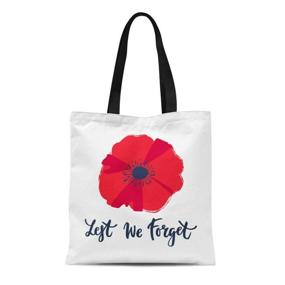 NUDECOR Canvas Tote Bag Bright Poppy Flower Remembrance Day Symbol Lest We Durable Reusable Shopping Shoulder Grocery Bag
