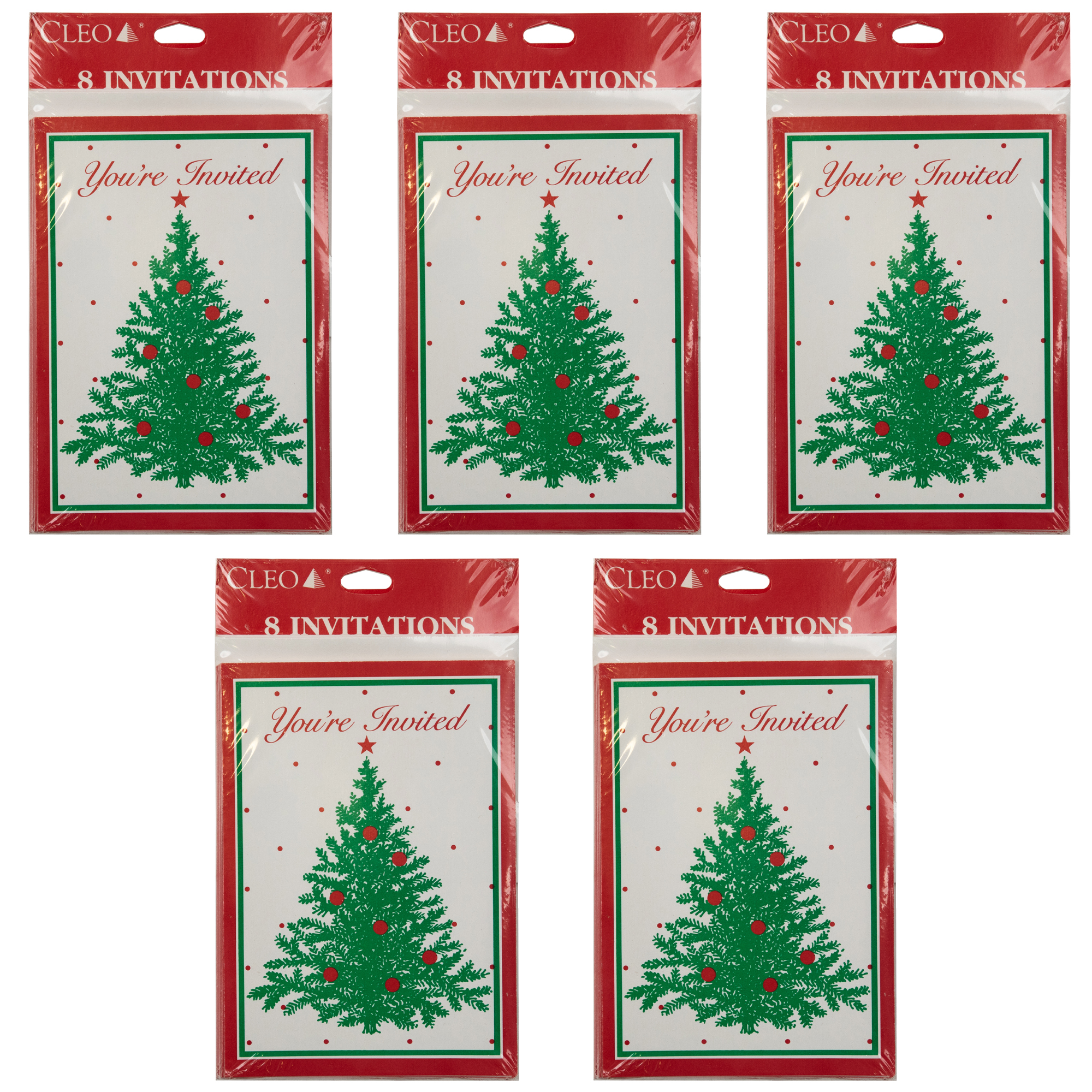 You're Invited Christmas Tree Invitations with Envelopes - Set of 40