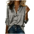 thumbnail image 2 of Silk Blouses For Women Dressy Elegant Women's Satin Shirt Long Sleeve with Pockets - Solid Color Button Down Collar Blouse, Casual Work Silk Feel Shirts for Women, 2 of 9