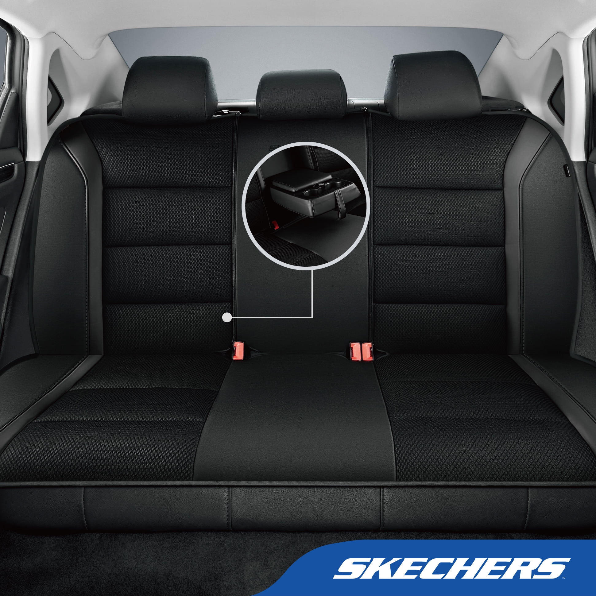 Skechers Leather Mesh Front Car Seat Cover – Premium Comfort with Breathable Mesh Panels, Durable Leather Construction, Universal Fit for Cars, Trucks, and SUVs - Black
