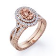 thumbnail image 4 of JeenMata 1.5 Carat Egg Shaped created morganite and Moissanite - Edwardian Band - Double Halo Infinity Wedding Ring Set - 18K Rose Gold Plating over Silver, 4 of 6