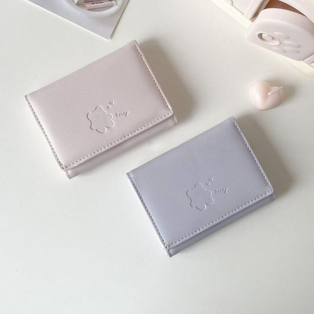 Women's Wallet, Cute Bear Design, Simple Solid Color, Student Card Holder, Short Style