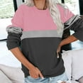 thumbnail image 3 of MELDVDIB Womens Sweatshirt Fall Winter Color Block Long Sleeve Hoodless Sweatshirt Fashion Casual Crewneck Pullover Tops with Pocket Pink L, 3 of 5