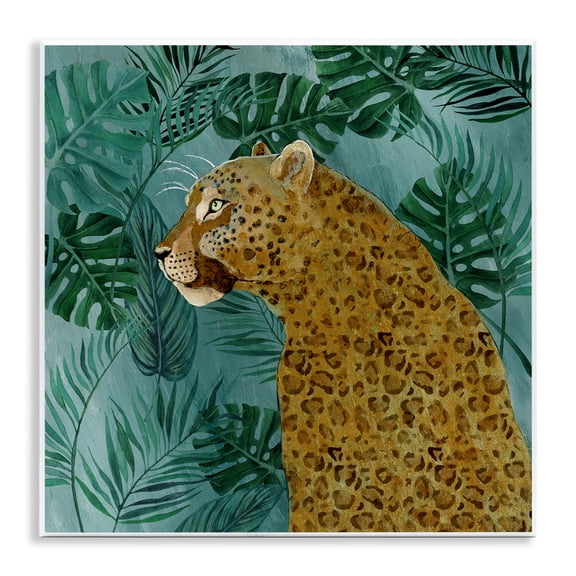 Stupell Industries Monstera & Palms Cheetah Animals Painting Unframed Art Print Wall Art, 12 x 12