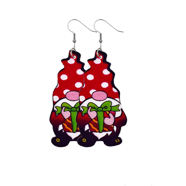Xihbxyly Pendientes Navideños de Cuero con Estampado de Enanito Navideño a Doble Cara
