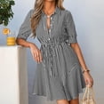 thumbnail image 6 of JoveMarine Cocktail Dresses for Women Striped Short Sleeve - V-Neck Button Up A-Line Shirt Dress for Office and Beach Party,Black L, 6 of 8