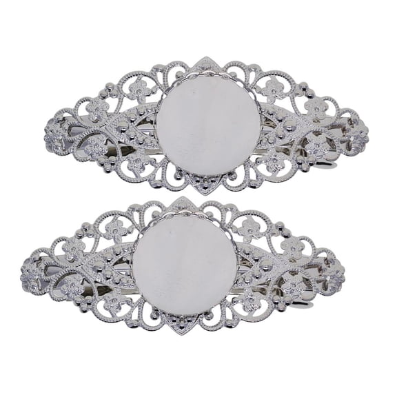 2 Pieces Hair Clip Filigree Flower Blank Setting diy Making Findings Suppies