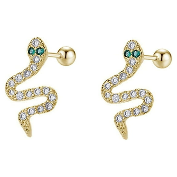 Gold Dainty Snake Cartilage Barbell Stud Earrings for Women Cubic Zirconia Animal Tragus Climber Small Studs Earring