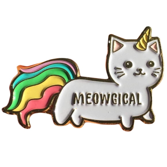 Stickeroonie Cute Rainbow Meowgical Caticorn Lapel Pin, Colorful Magical Cat Unicorn Gold Plated Decorative Pin, 1.4â€