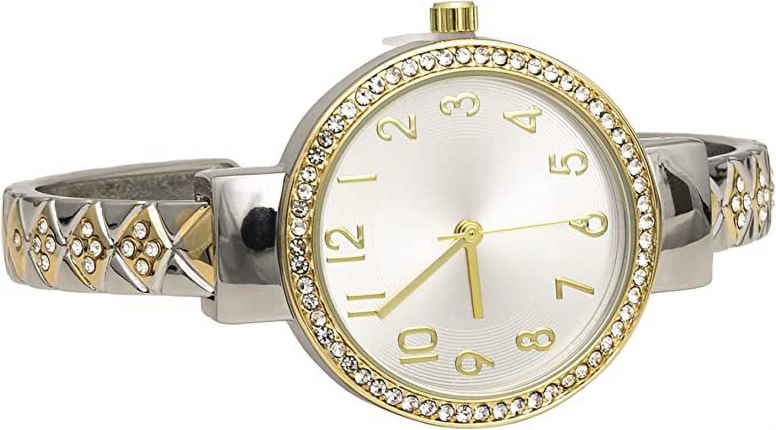 Blekon Collections Womens 32mm Case Plaided Designed Rhinestone Cuff Bangle Watch(Analog)